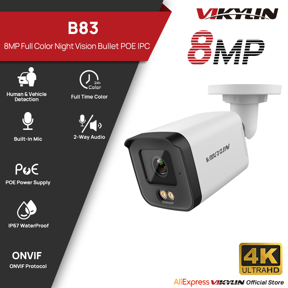 Home Security Lights Outdoors - VIKYLIN 8MP HD IP-Sicherheitskamera, PoE, Vollfarbe,