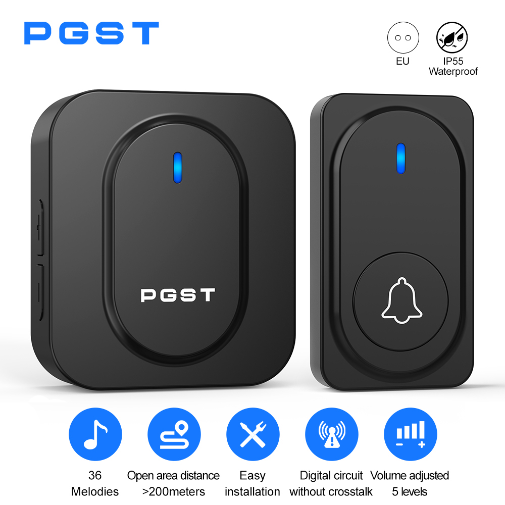 Home Security Lights Outdoors - PGST Kabellose Türklingel 36 Melodien LED-Licht