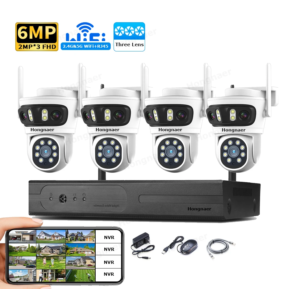 Home Security And Cameras - 2026 Hongnaer 6MP 4CH 3-Linsen 2.4G