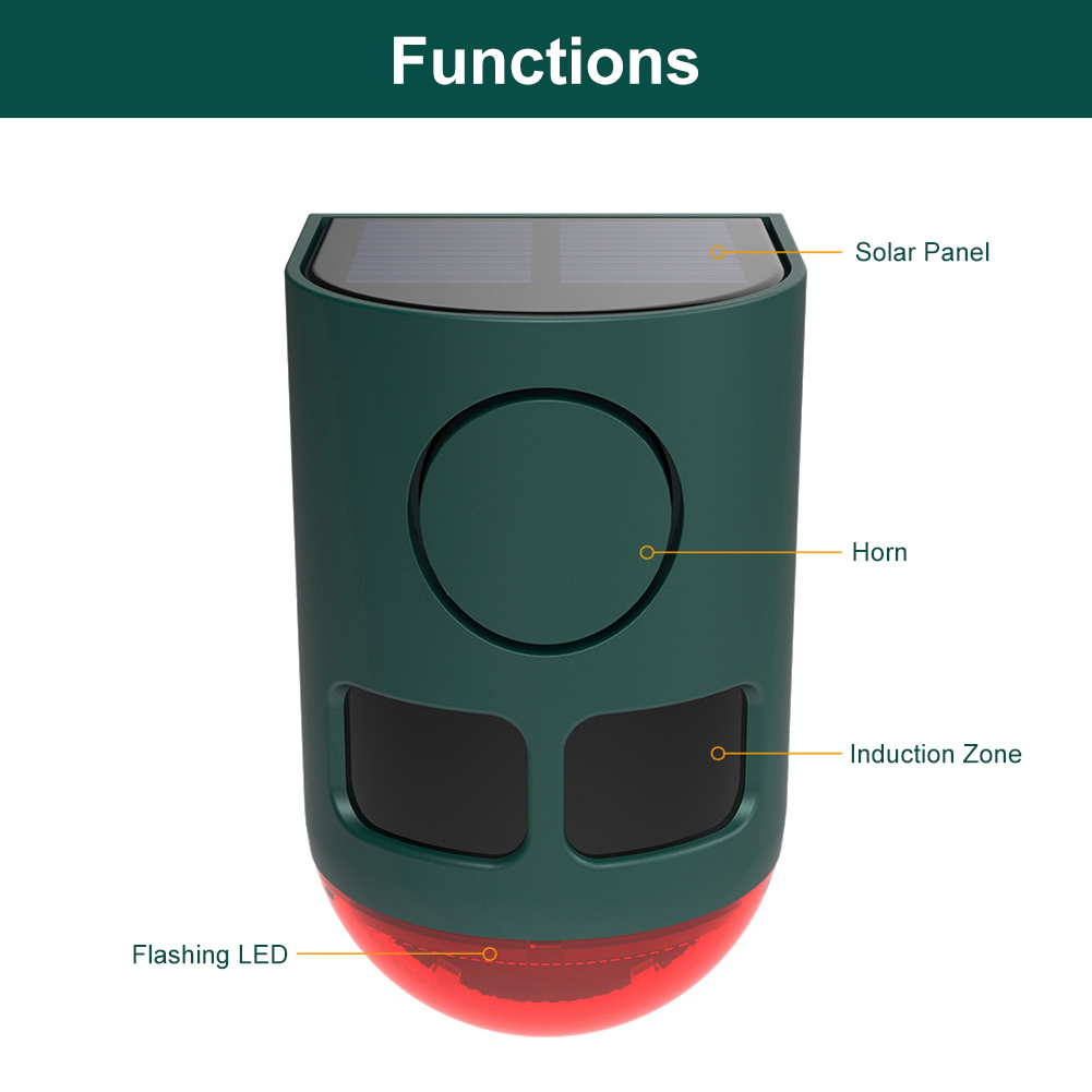 Home Security Lights Outdoors - Solarbetriebener Außen-Bewegungsmelder-Alarm mit Stroboskoplicht, 129dB Lauter