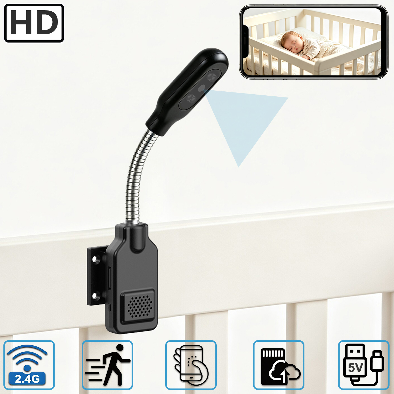 Home Security No Wifi Needed - Flexible Schwanenhals-Baby- und Haustier-Überwachungskamera, WLAN-Sicherheitskamera für