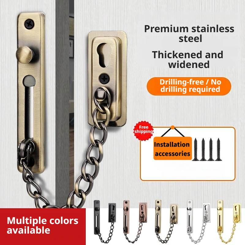 Door Chain Guard - Edelstahl-Diebstahlschutz-Türkettenschloss, Federdruckschloss, Hochleistungs-Poliertürriegel mit Schrauben
