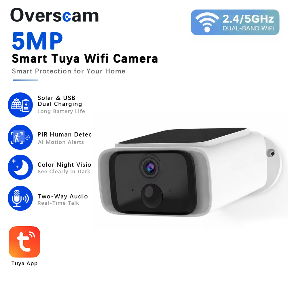 Home Security Product - Tuya 5MP Solar-Überwachungskamera, kabellose 2,4/5G-WLAN-Kamera für