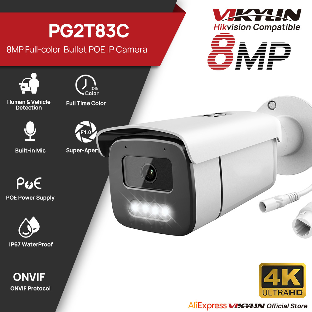 Home Security Lights Outdoors - Vikylin 8MP Vollfarbige Nachtsicht-Bullet-IP-Kamera mit Personen-